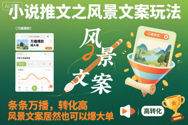 小说推文之风景文案玩法，条条万播，转化高，风景文案居然也可以爆大单！-优创项目网