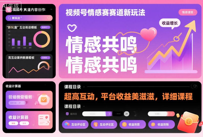视频号情感赛道新玩法，超高互动，平台收益美滋滋，详细课程-优创项目网