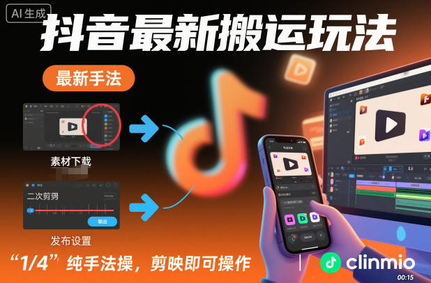 抖音最新搬运玩法，纯手法操作，剪映即可操作-优创项目网