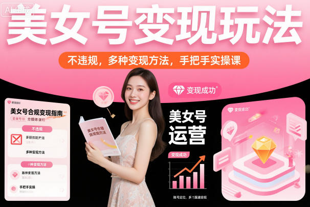 美女号变现玩法，不违规，多种变现方法，手把手实操课-优创项目网