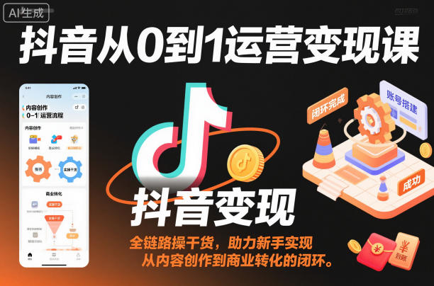 抖音从0到1运营变现课，全链路实操干货，助力新手实现从内容创作到商业转化的闭环-优创项目网