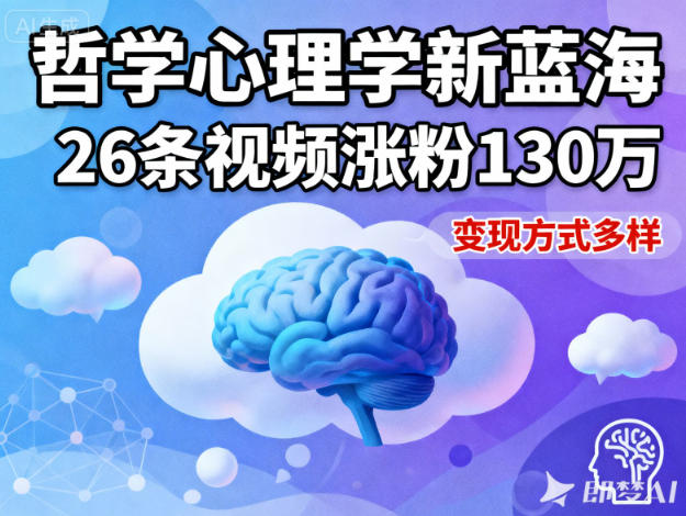 短视频新蓝海，哲学心理学赛道，26条视频涨粉130W，变现方式多样-优创项目网