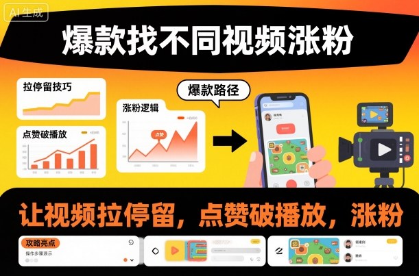 爆款找不同视频涨粉，让视频拉停留，实现点赞，破播放，涨粉-优创项目网