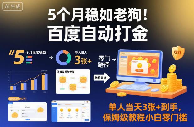 5个月稳如老狗！百度自动打金，单人当天3张+到手，保姆级教程小白零门槛【揭秘】-优创项目网