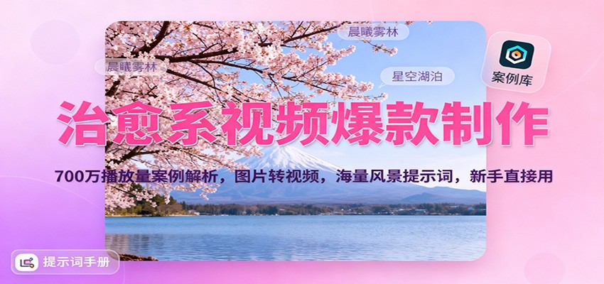 治愈系视频爆款制作，700万播放量案例解析，图片转视频，海量风景提示词，新手直接用-优创项目网