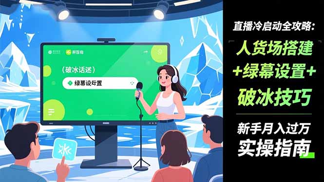 直播冷启动全攻略:人货场搭建+绿幕设置+破冰技巧，新手月入过万实操指南-优创项目网