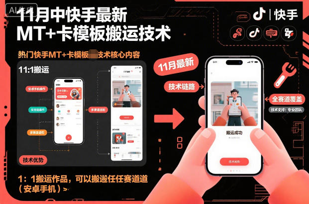 11月中快手最新MT+卡模板搬运技术，1：1搬运作品，可以搬运任何赛道(安卓手机)-优创项目网