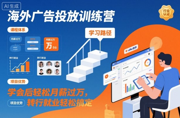 海外广告投放训练营，学会后轻松月薪过万，转行就业轻松搞定-优创项目网