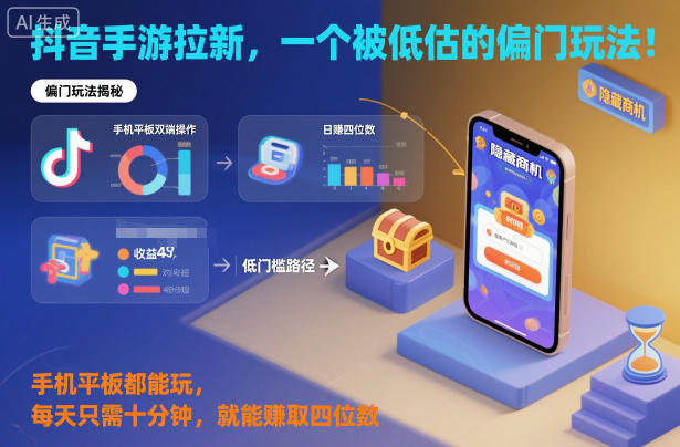 抖音手游拉新，一个被低估的偏门玩法！手机平板都能玩，每天只需十分钟，就能賺取四位数【揭秘】-优创项目网
