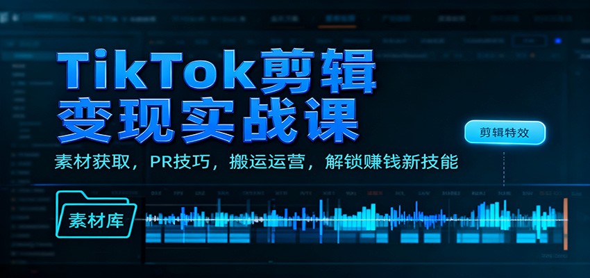 TikTok剪辑变现实战课：素材获取，PR技巧，搬运运营，解锁赚钱新技能-优创项目网