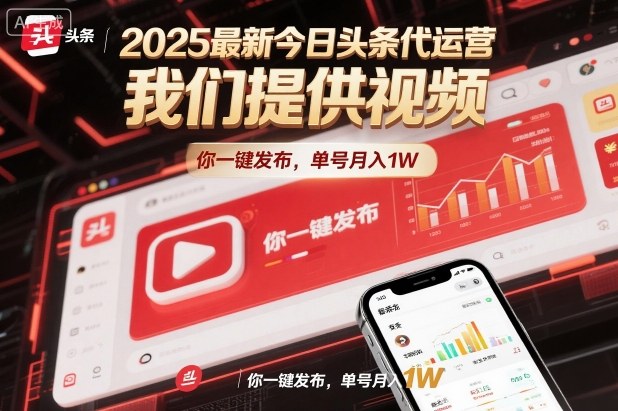 2025最新今日头条代运营，我们提供视频，你一键发布，单号月入1W【揭秘】-优创项目网