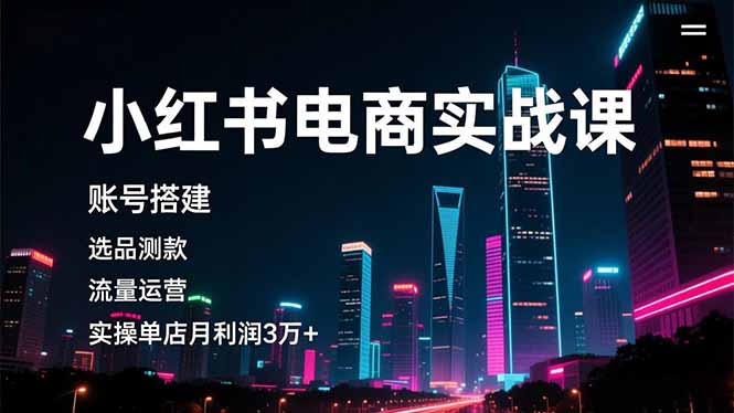 小红书电商实战课，账号搭建，选品测款，流量运营，实操月利润3万+-优创项目网