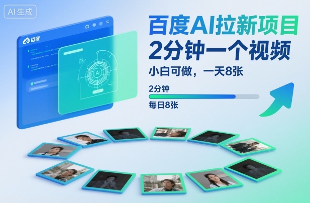 百度AI拉新项目，2分钟一个视频，小白可做，一天8张【附案例+保姆级教程】-优创项目网