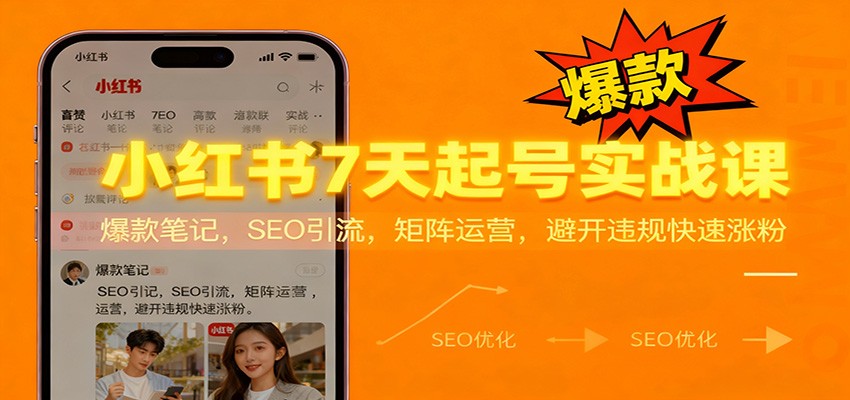 小红书7天起号实战课：爆款笔记，SEO引流，矩阵运营，避开违规快速涨粉-优创项目网