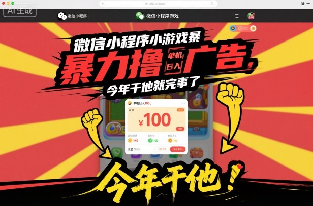 微信小程序小游戏暴力撸广告，单机日入100，今年干他就完事了-优创项目网