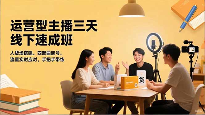 运营型主播三天线下班，人货场搭建,四部曲起号,流量实时应对，手把手带练-优创项目网
