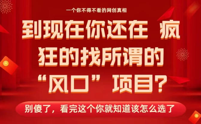 马上26年了，你还在找所谓的风口项目？别傻了，看完这个你全都懂了！【揭秘】-优创项目网