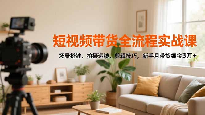 短视频带货全流程实战课，场景搭建、拍摄运镜、剪辑技巧，新手月带货佣金3万+-优创项目网