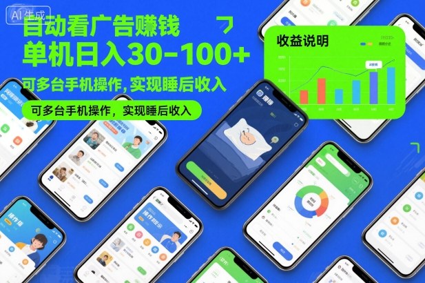 自动看广告賺钱，单机日入30-100+，可多台手机操作，实现睡后收入【揭秘】-优创项目网