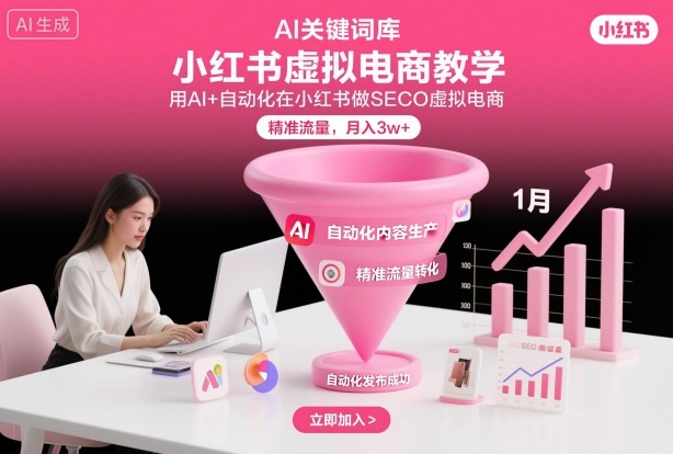 小红书虚拟电商项目，用AI+自动化在小红书做SEO虚拟电商，精准流量，月入3w+-优创项目网