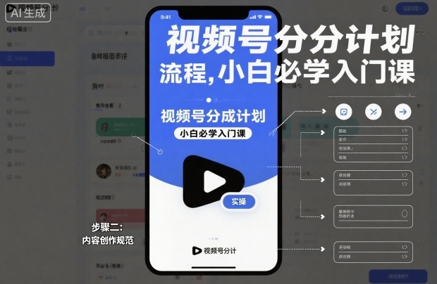 视频号分成计划实操流程，小白必学入门课-优创项目网
