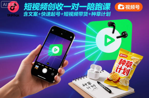 短视频创收一对一陪跑课，含文案+快速起号+短视频带货+种草计划-优创项目网