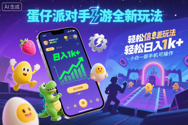 蛋仔派对手游全新玩法，轻松日入1k+，风口信息差玩法，当天见收益，小白一部手机可操作-优创项目网