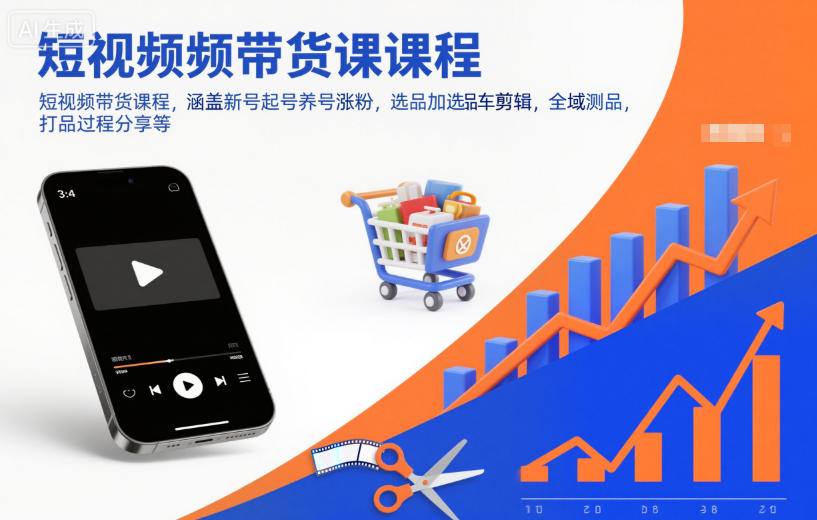短视频带货课程，涵盖新号起号养号涨粉，选品加选品车剪辑，全域测品，打品过程分享等-优创项目网
