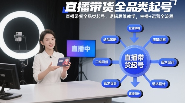 直播带货全品类起号，逻辑思维教学，主播+运营全流程-优创项目网