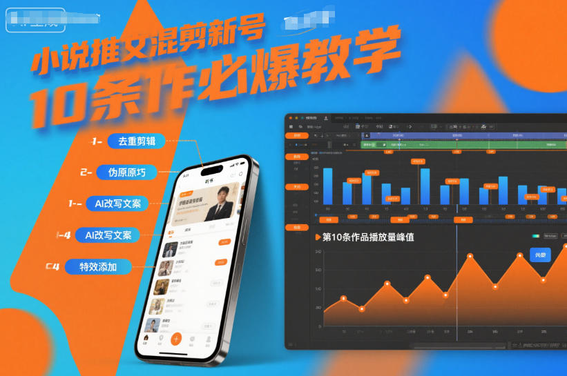 小说推文混剪新号10条必爆教学，伪原创10条作品必爆技巧-优创项目网