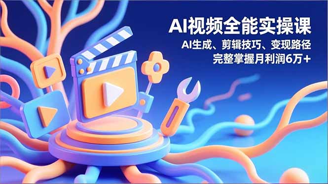 AI视频全能实操课，AI生成、剪辑技巧、变现路径，完整掌握月利润6万+-优创项目网