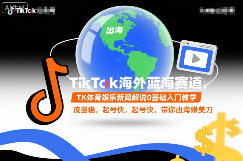 TikTok海外蓝海赛道，TK体育娱乐新闻解说0基础入门教学，流量稳，起号快，带你出海賺美刀-优创项目网