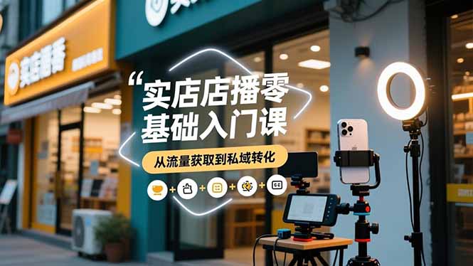 实体店播零基础入门课，实体店+短视频+直播+微信生态+私域社群，从流量获取到私域转化-优创项目网
