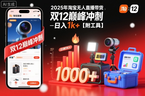 2025年淘宝无人直播带货，冲刺双12，日入1k+【附工具】【揭秘】-优创项目网