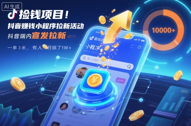 捡钱项目！抖音賺钱小程序拉新活动，抖音端内宣发拉新，一单3米，有人半个月搞了1W+-优创项目网