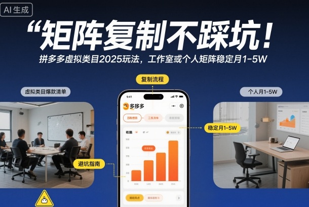 矩阵复制不踩坑！拼多多虚拟类目2025玩法，工作室或者个人矩阵稳定月1-5W【揭秘】-优创项目网