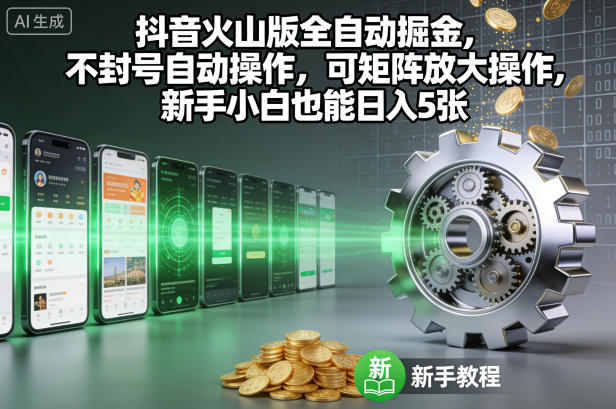 抖音火山版全自动掘金，不封号自动操作，可矩阵放大操作，新手小白也能日入5张【揭秘】-优创项目网