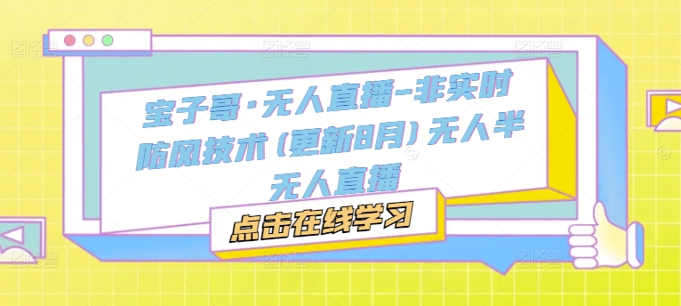 宝子哥·无人直播-非实时防风技术(更新25年12月)无人半无人直播-优创项目网