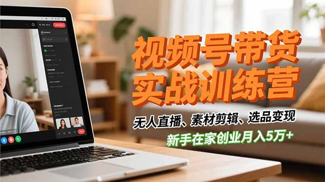 视频号带货实战训练营，无人直播、素材剪辑、选品变现，新手在家创业月入5万+-优创项目网