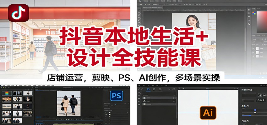 抖音本地生活+设计全技能课：店铺运营，剪映、PS、AI创作，多场景实操-优创项目网