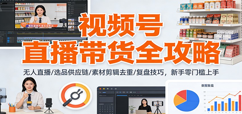 视频号直播带货全攻略：无人直播/选品供应链/素材剪辑去重/复盘技巧，零门槛上手-优创项目网