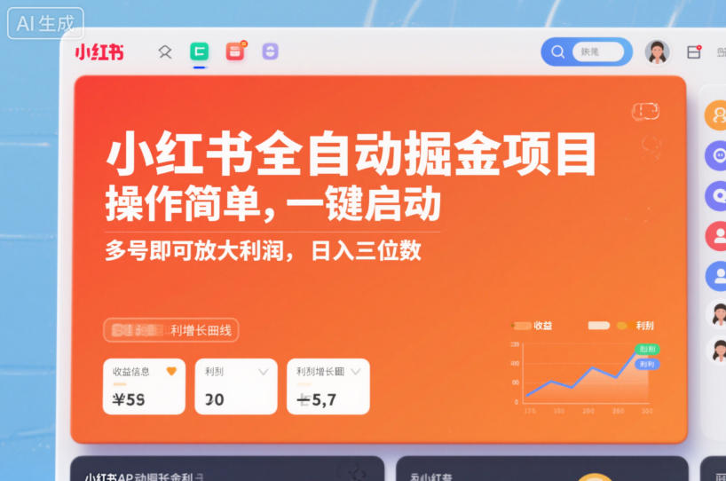 小红书全自动掘金项目，操作简单，一键启动，多号即可放大利润，日入三位数【揭秘】-优创项目网