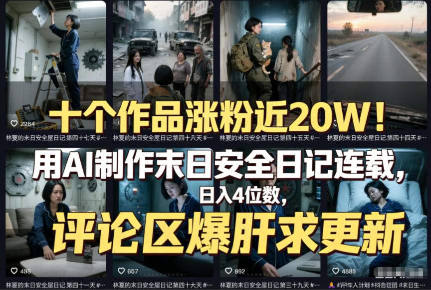 十个作品涨粉近20W！用AI制作末日安全日记连载，日入4位数，评论区爆肝求更新(附详细步骤)-优创项目网