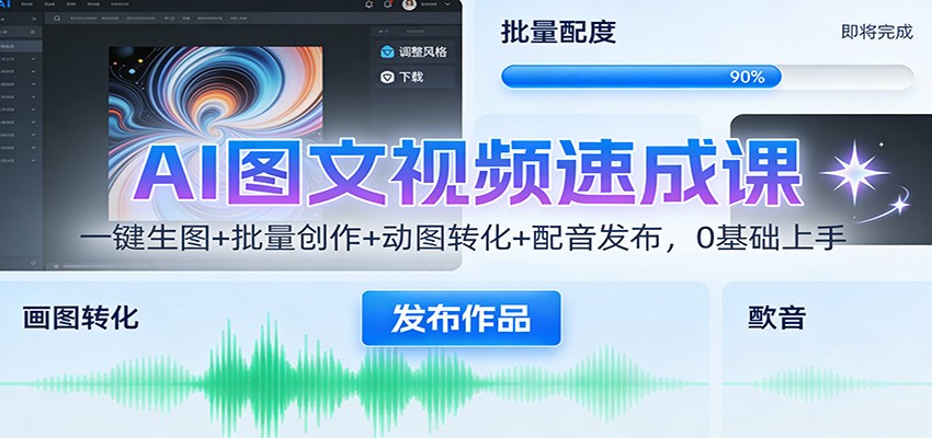 AI图文视频速成课：一键生图+批量创作+动图转化+配音发布，0基础上手-优创项目网