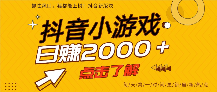 5年爆火的抖音小游戏项目，一部手机日入2000+-优创项目网