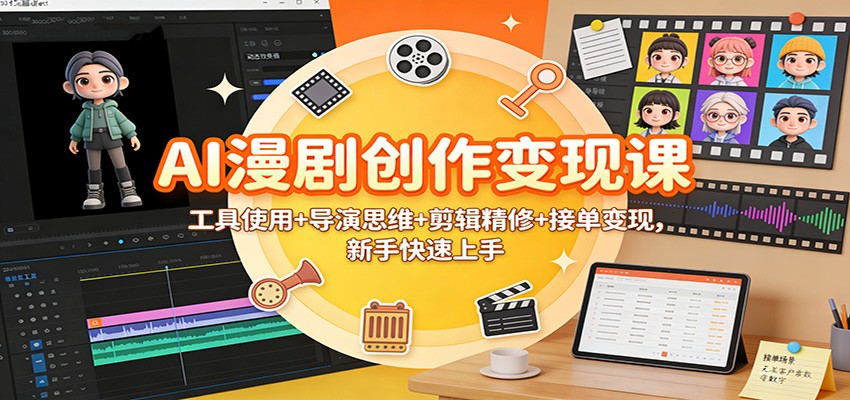 AI漫剧创作变现课：工具使用+导演思维+剪辑精修+接单变现，新手快速上手-优创项目网