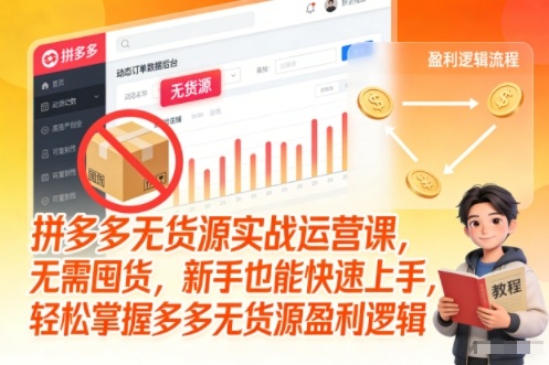 拼多多无货源实战运营课，无需囤货，新手也能快速上手，轻松掌握多多无货源盈利逻辑-优创项目网