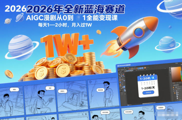 2026年全新蓝海赛道AIGC漫剧从0到1全能变现课，每天1—2小时，月入过1W-优创项目网
