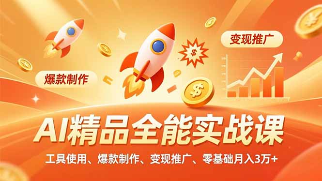 AI 精品全能实战课，工具使用、爆款制作、变现推广，零基础月入3万+-优创项目网