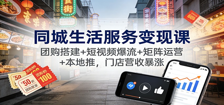 同城生活服务变现课：团购搭建+短视频爆流+矩阵运营+本地推，门店营收暴涨-优创项目网